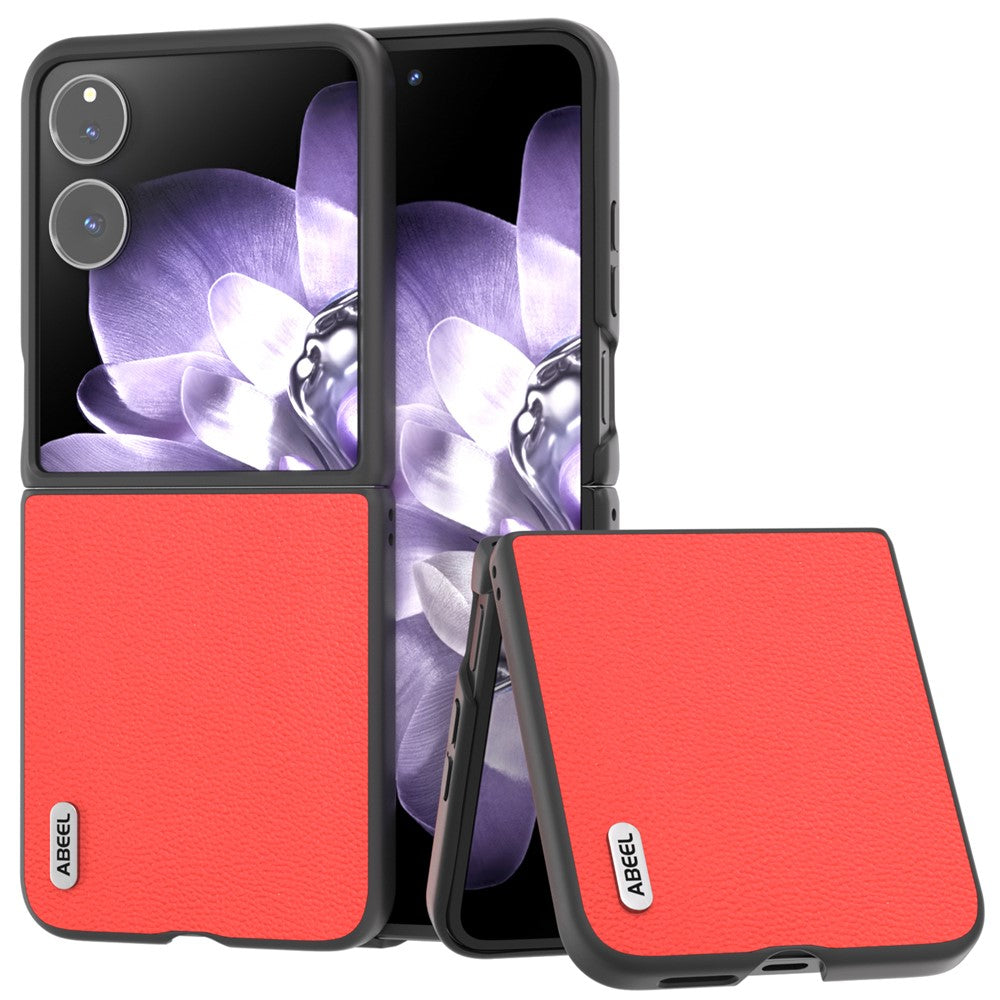 ABEEL cover til Xiaomi Mix Flip 5G i ægte læder med kulfiberbelægning, hårdt PC-materiale og foldbart mobilcover