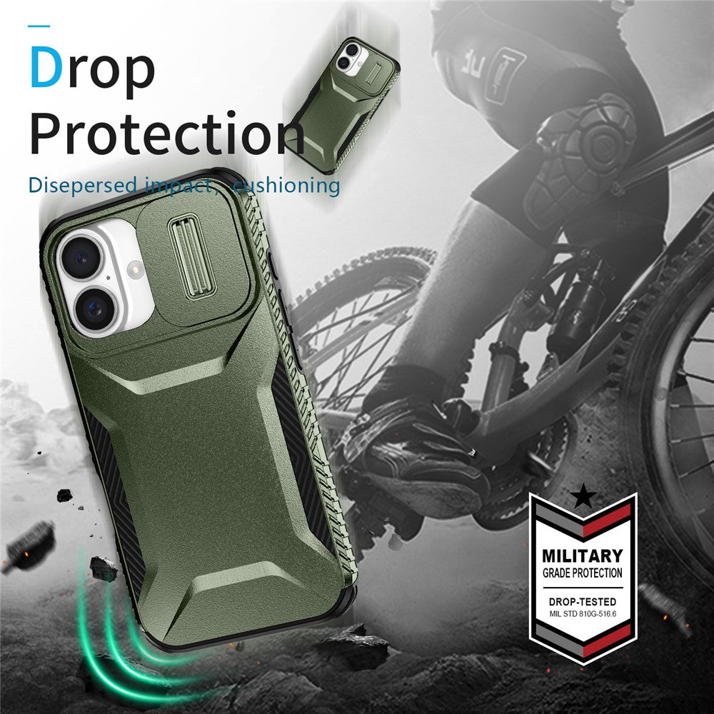 For iPhone 16 Case TPU+PC Phone Protector with Slide Lens Cover