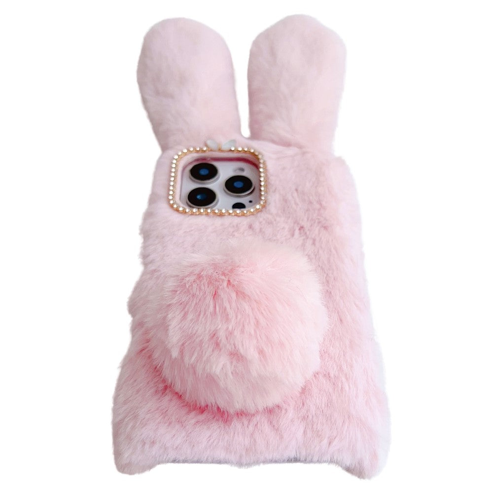 For iPhone 16 Pro Case Bunny Ears Furry Soft TPU Protective Phone Cover