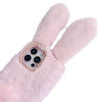 For iPhone 16 Pro Case Bunny Ears Furry Soft TPU Protective Phone Cover