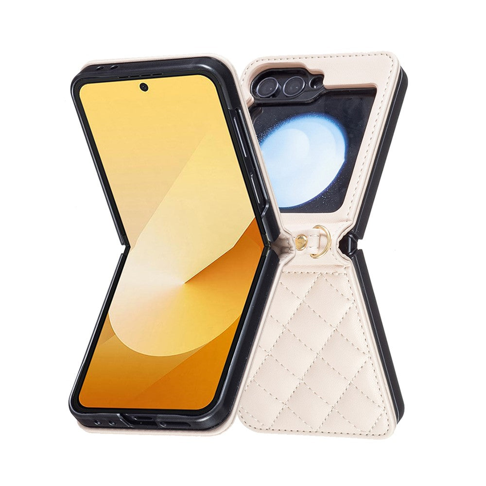 Samsung Galaxy Z Flip7 FE 5G / Z Flip6 5G / Z Flip5 5G-læderetui, rombeformet mobilcover med skulderrem