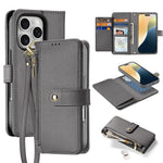 DUX DUCIS Lawa Series for iPhone 16 Pro Magnetic Case Zipper Wallet Detachable Cowhide Leather Cover