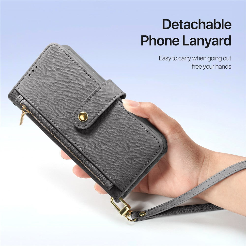 DUX DUCIS Lawa Series for iPhone 16 Pro Magnetic Case Zipper Wallet Detachable Cowhide Leather Cover
