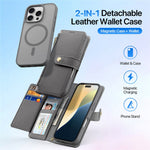 DUX DUCIS Lawa Series for iPhone 16 Pro Magnetic Case Zipper Wallet Detachable Cowhide Leather Cover
