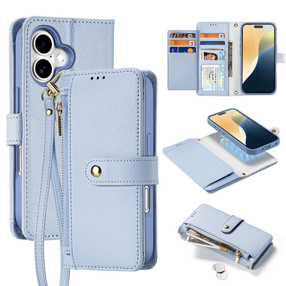 DUX DUCIS Lawa Series for iPhone 16 Magnetic Case Detachable Zipper Wallet Cowhide Leather Cover