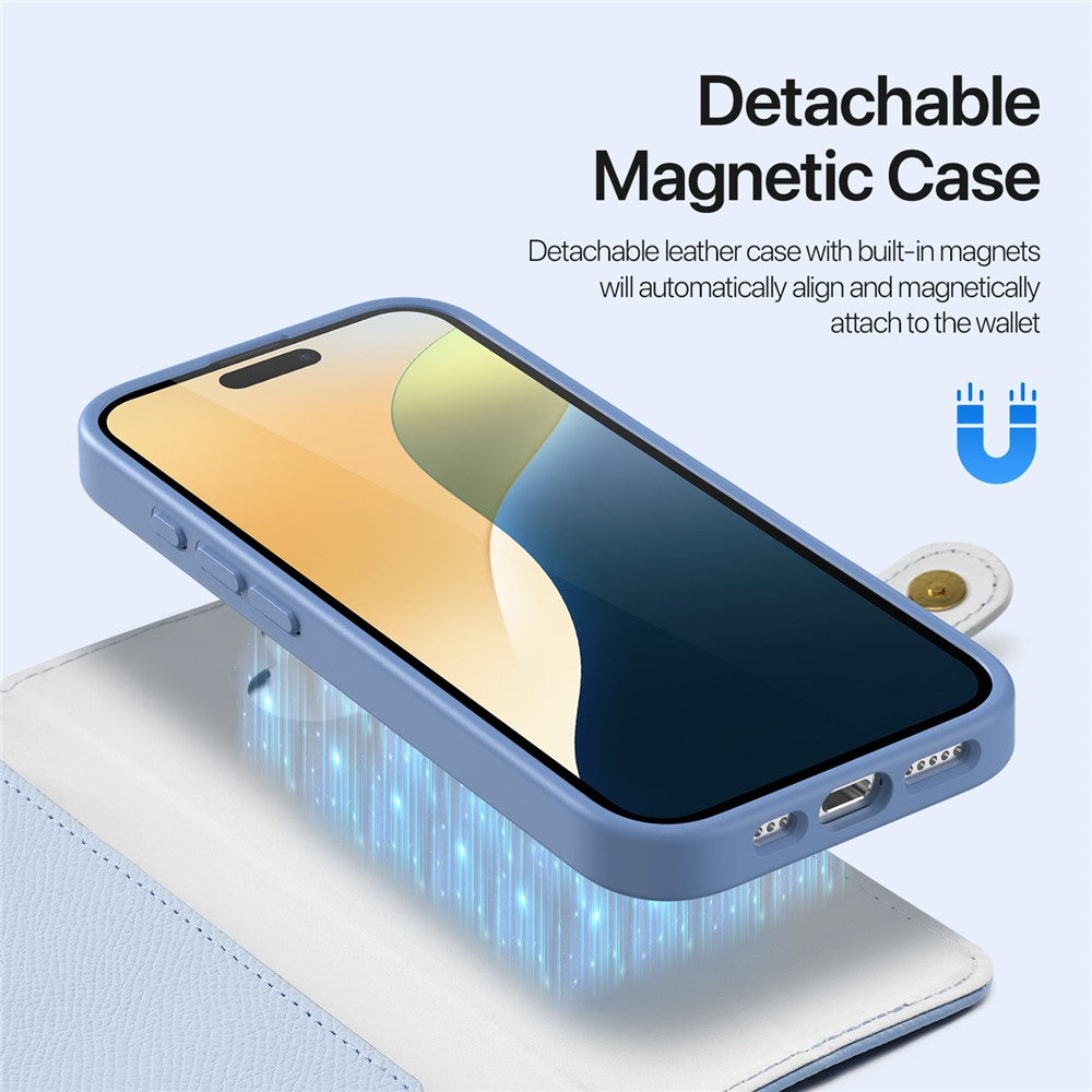 DUX DUCIS Lawa Series for iPhone 16 Magnetic Case Detachable Zipper Wallet Cowhide Leather Cover