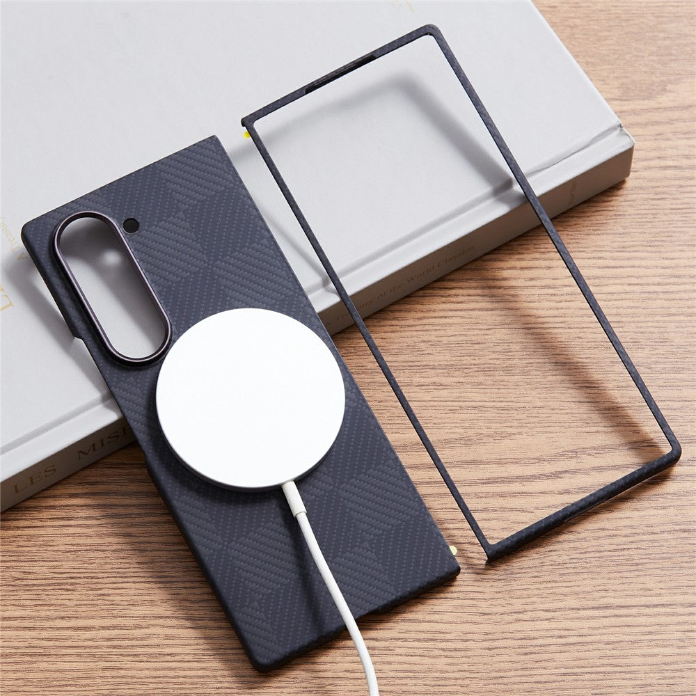 Til Samsung Galaxy Z Fold6 5G-cover Firkantet gittermønster Aramidfiber Telefoncover Magnetisk cover