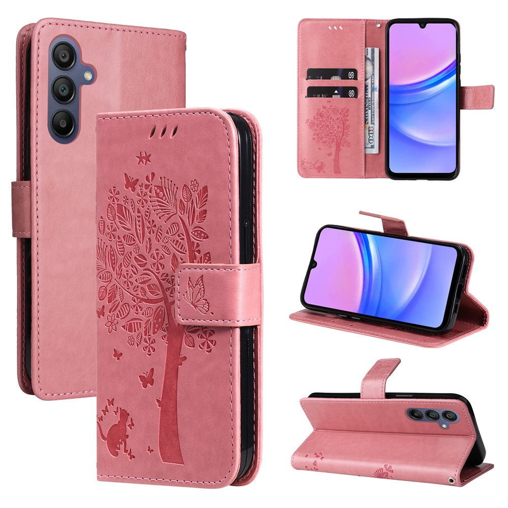 Til Samsung Galaxy A18 5G / A17 5G / A17 4G / A26 5G / A16 5G / A16 4G Telefoncover med stativ Katte træ mønster Læderpung Mobilcover
