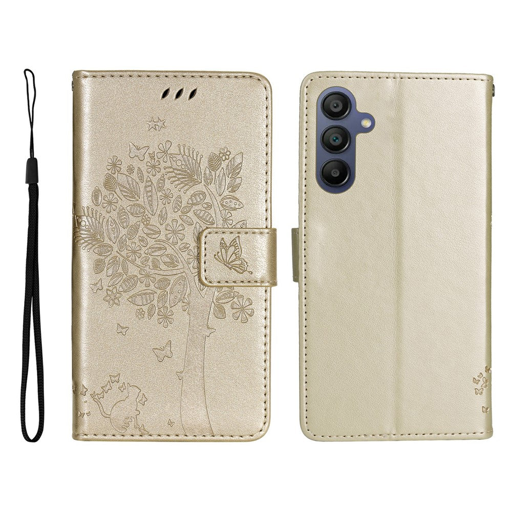 Til Samsung Galaxy A18 5G / A17 5G / A17 4G / A26 5G / A16 5G / A16 4G Telefoncover med stativ Katte træ mønster Læderpung Mobilcover