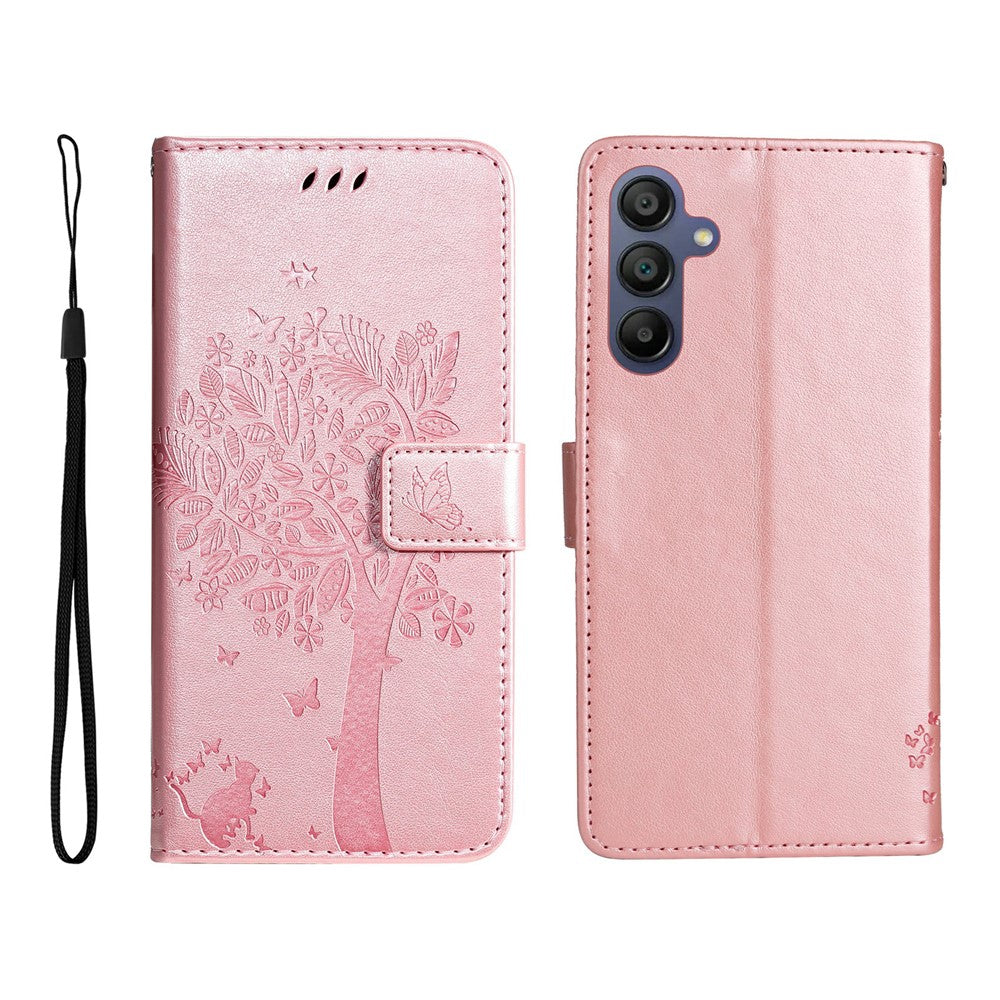 Til Samsung Galaxy A18 5G / A17 5G / A17 4G / A26 5G / A16 5G / A16 4G Telefoncover med stativ Katte træ mønster Læderpung Mobilcover
