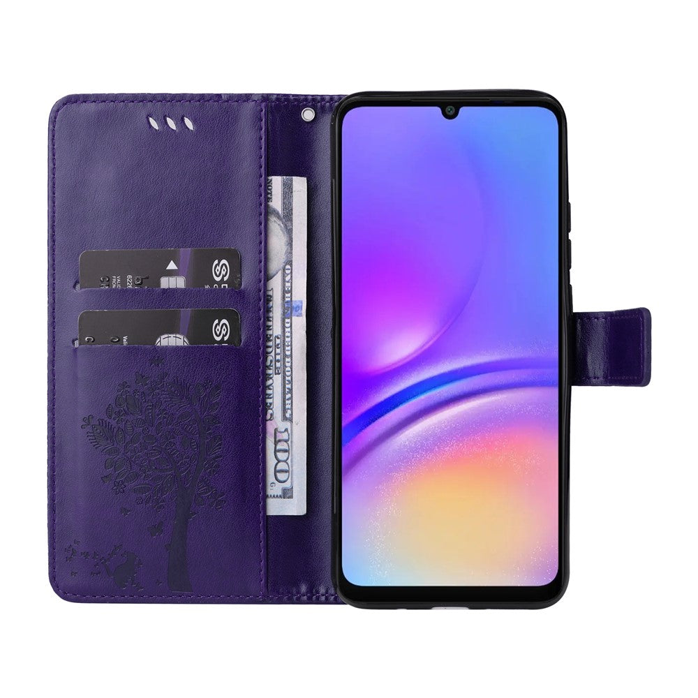 Til Samsung Galaxy A08 5G / A08 4G / A07 4G / A06 4G / A06 5G telefoncover med stand, kattetræsmønster, læderpung, mobilcover