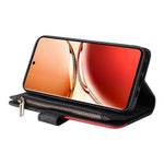 Läderfodral för Oppo Reno12 F 5G med rem, dragkedja, 9 kortplatser, mobilfodral, stativ