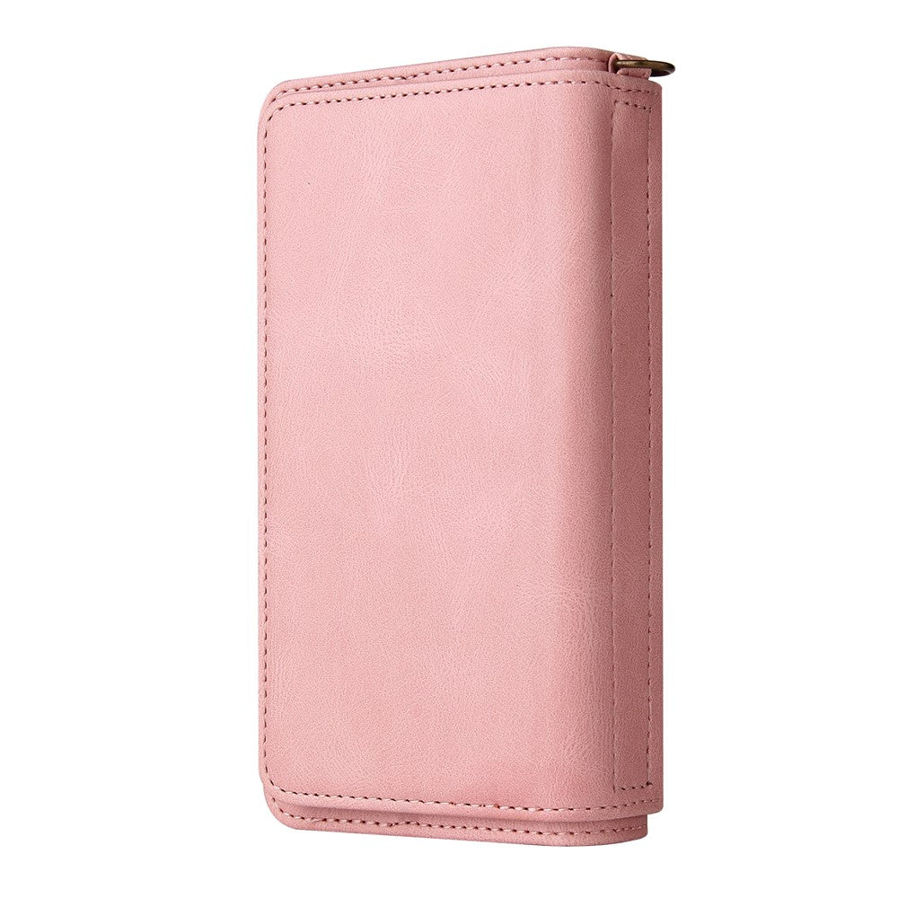Oppo Reno12 F 5G Plånboksfodral med dragkedja, 15 kortfack och rem i läder