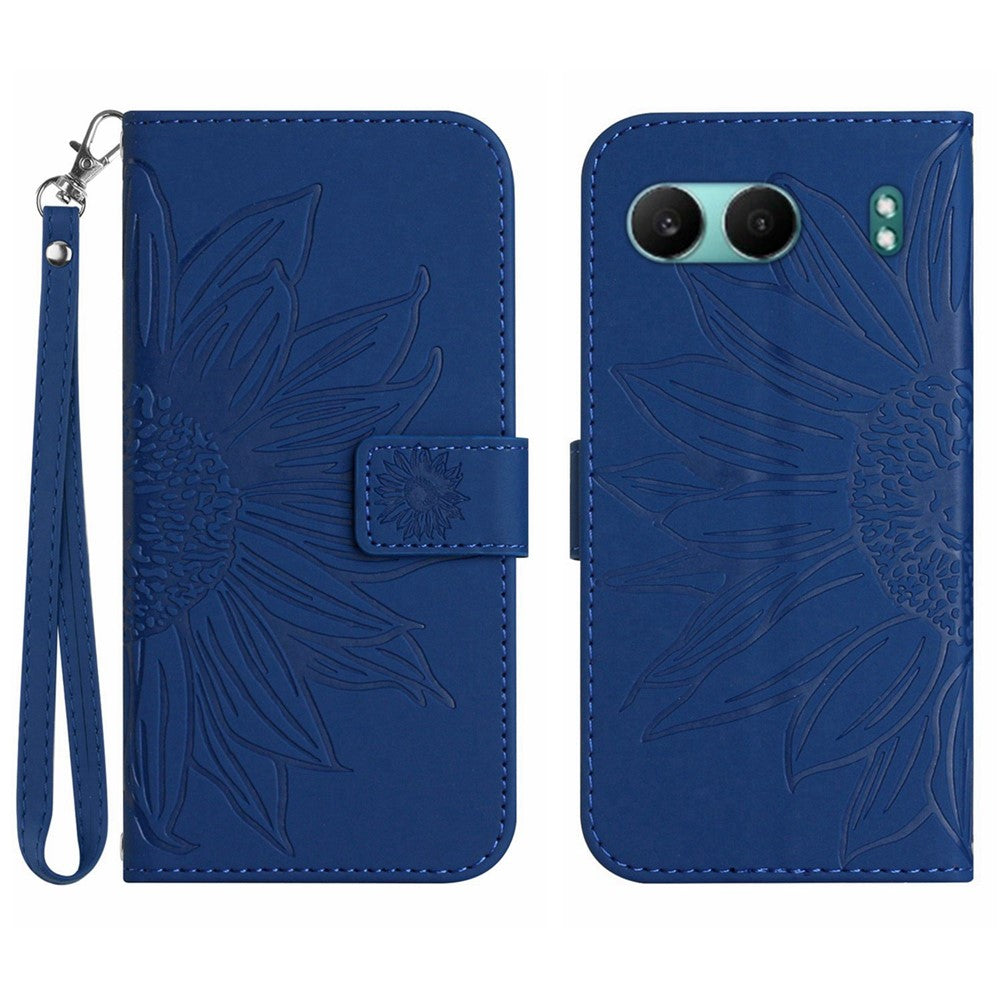 HT04 För OnePlus Nord 4 Skal Sunflower Imprint Läderplånbok mobilskal med Handledsrem