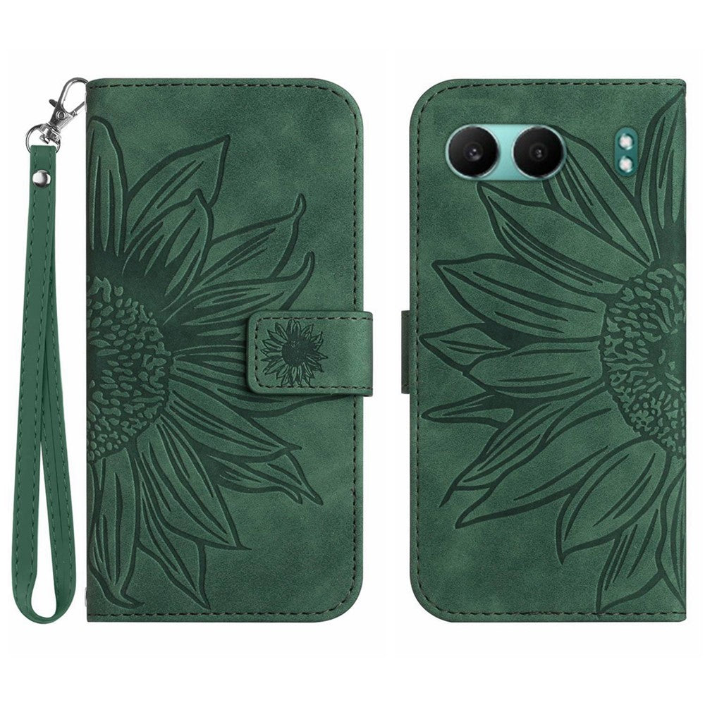 HT04 För OnePlus Nord 4 Skal Sunflower Imprint Läderplånbok mobilskal med Handledsrem
