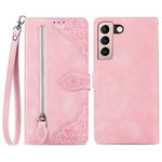 Til Samsung Galaxy S21 5G / S21 4G lynlåspung-etui med rem og blomsterprint i PU-læder