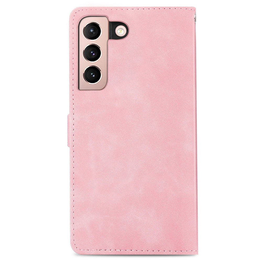 Til Samsung Galaxy S21 5G / S21 4G lynlåspung-etui med rem og blomsterprint i PU-læder