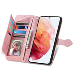 Til Samsung Galaxy S21 5G / S21 4G lynlåspung-etui med rem og blomsterprint i PU-læder
