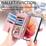 Til Samsung Galaxy S21 5G / S21 4G lynlåspung-etui med rem og blomsterprint i PU-læder