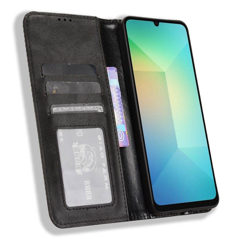 Til Samsung Galaxy A06 4G / A06 5G læderetui, pungstativ, retro tekstur telefoncover