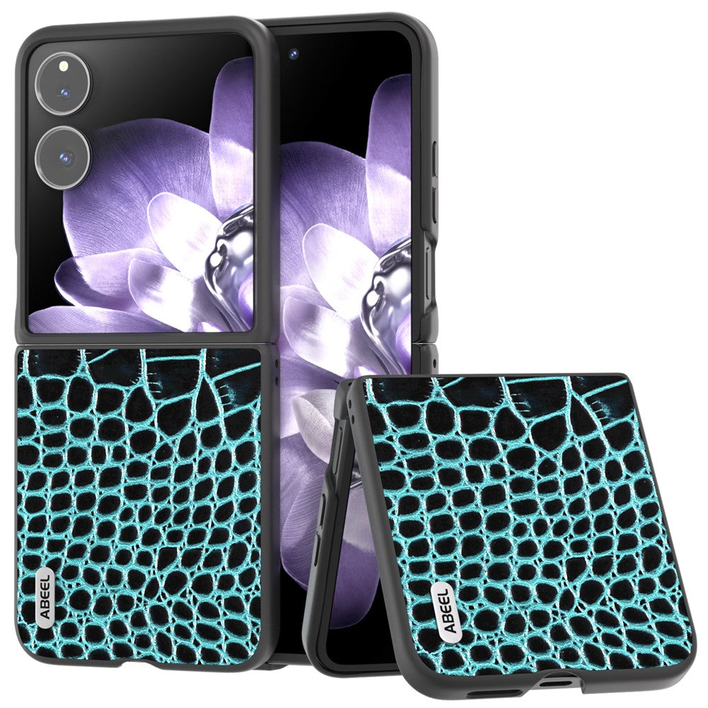 ABEEL For Xiaomi Mix Flip 5G Case Genuine Cow Leather Back Phone Cover Crocodile Texture