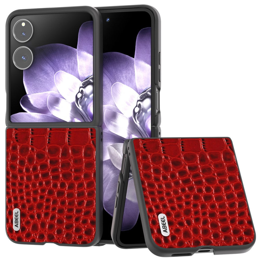 ABEEL For Xiaomi Mix Flip 5G Case Genuine Cow Leather Back Phone Cover Crocodile Texture