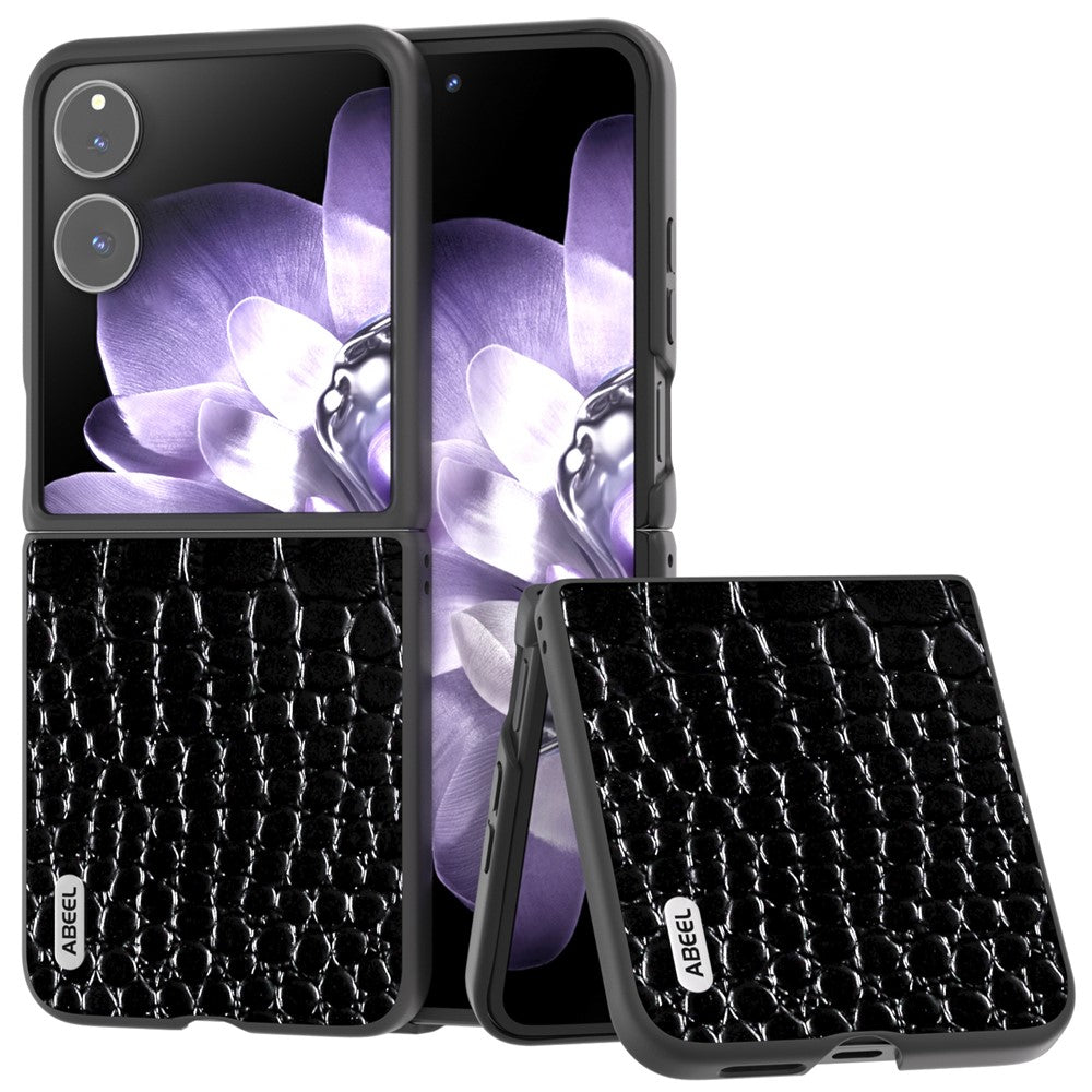 ABEEL For Xiaomi Mix Flip 5G Case Genuine Cow Leather Back Phone Cover Crocodile Texture