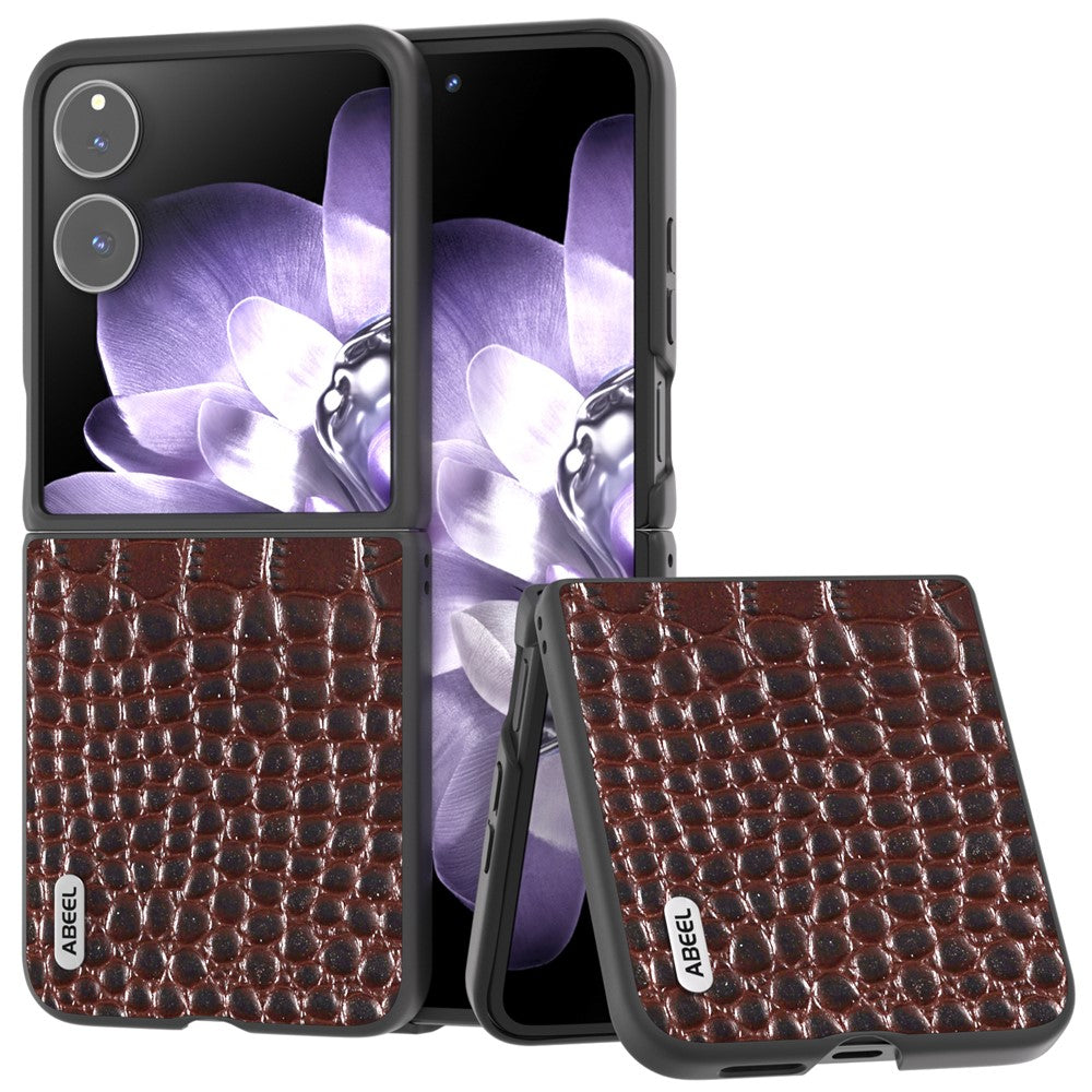 ABEEL For Xiaomi Mix Flip 5G Case Genuine Cow Leather Back Phone Cover Crocodile Texture