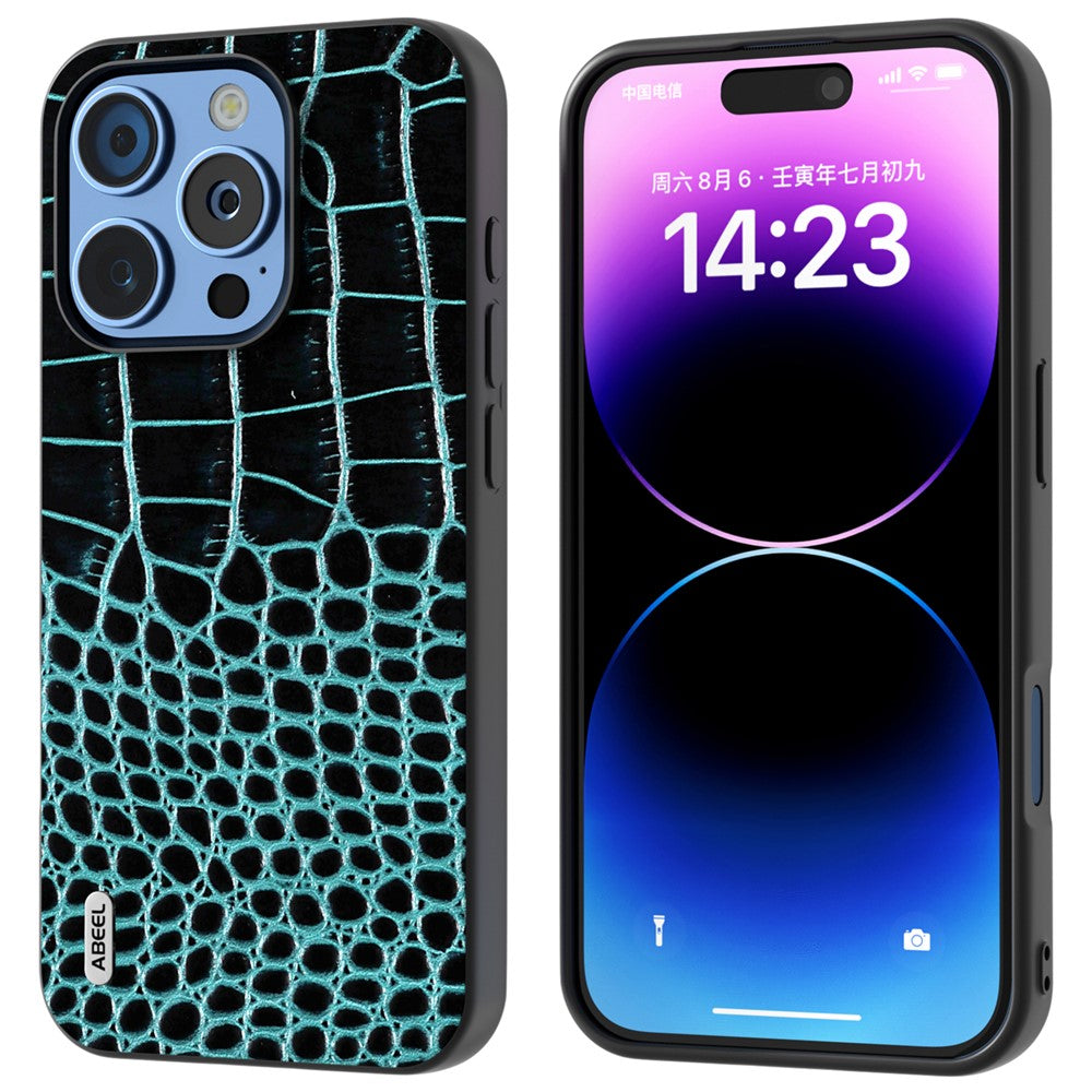 ABEEL til iPhone 16 Pro Max cover ægte koskind bagside telefoncover krokodille-tekstur