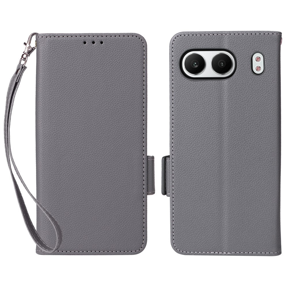OnePlus Nord 4-skal med handledsrem i litchitexturerat PU-läder, plånboksfodral