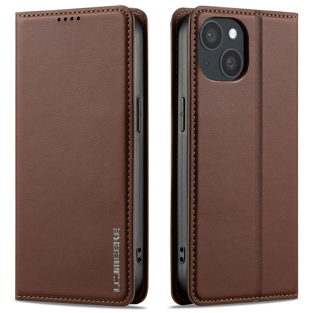 LC.IMEEKE L1 Series for iPhone 15 Plus Case PU Leather Wallet Stand Protective Phone Cover