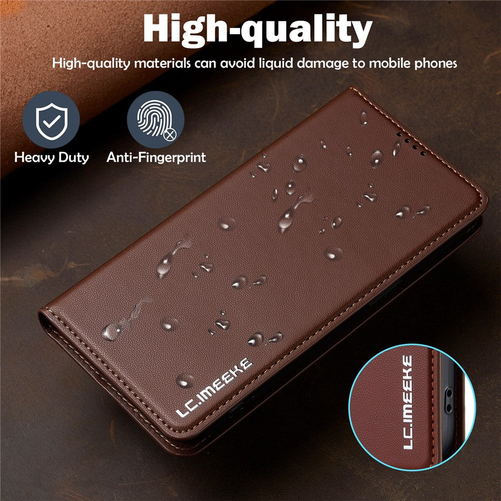 LC.IMEEKE L1 Series for iPhone 15 Plus Case PU Leather Wallet Stand Protective Phone Cover
