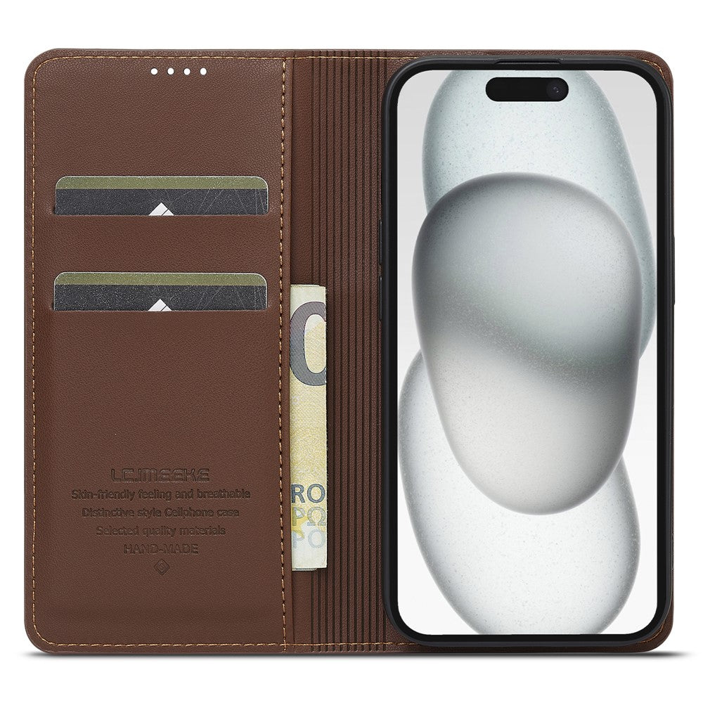 LC.IMEEKE L1 Series for iPhone 15 Plus Case PU Leather Wallet Stand Protective Phone Cover