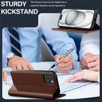 LC.IMEEKE L1 Series for iPhone 15 Plus Case PU Leather Wallet Stand Protective Phone Cover