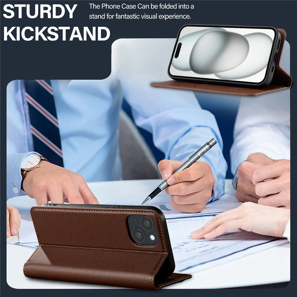 LC.IMEEKE L1 Series for iPhone 15 Plus Case PU Leather Wallet Stand Protective Phone Cover