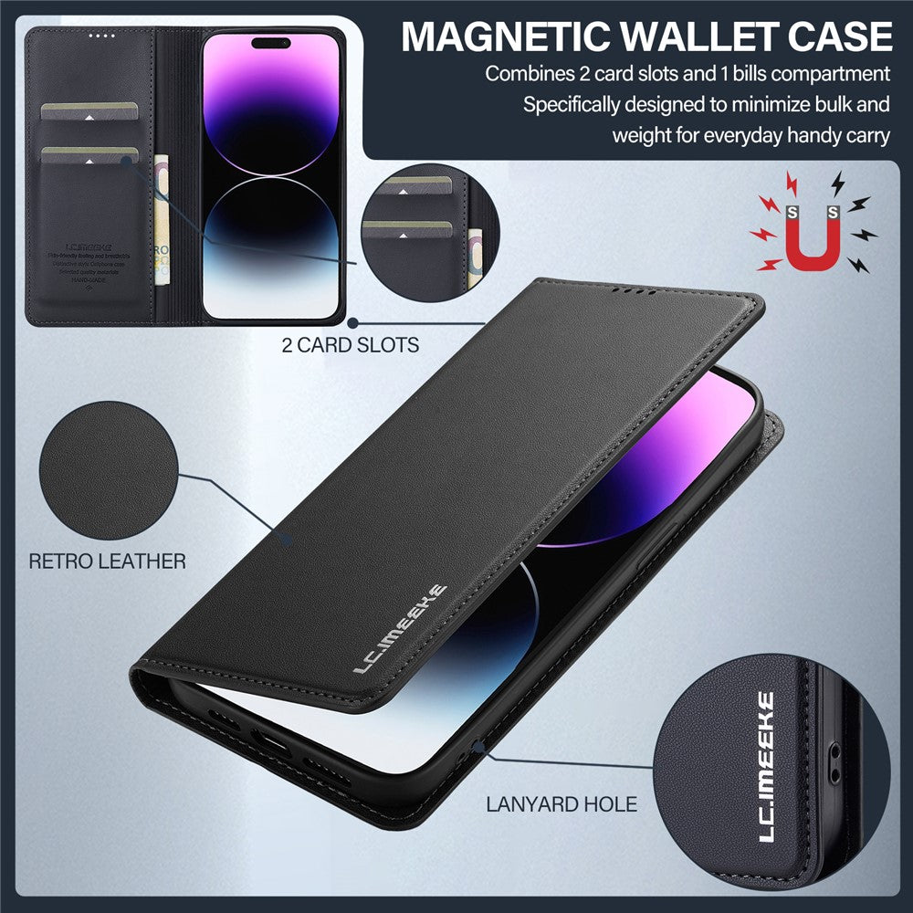 LC.IMEEKE L1 Series for iPhone 15 Pro Case PU Leather Wallet Stand Protective Phone Cover