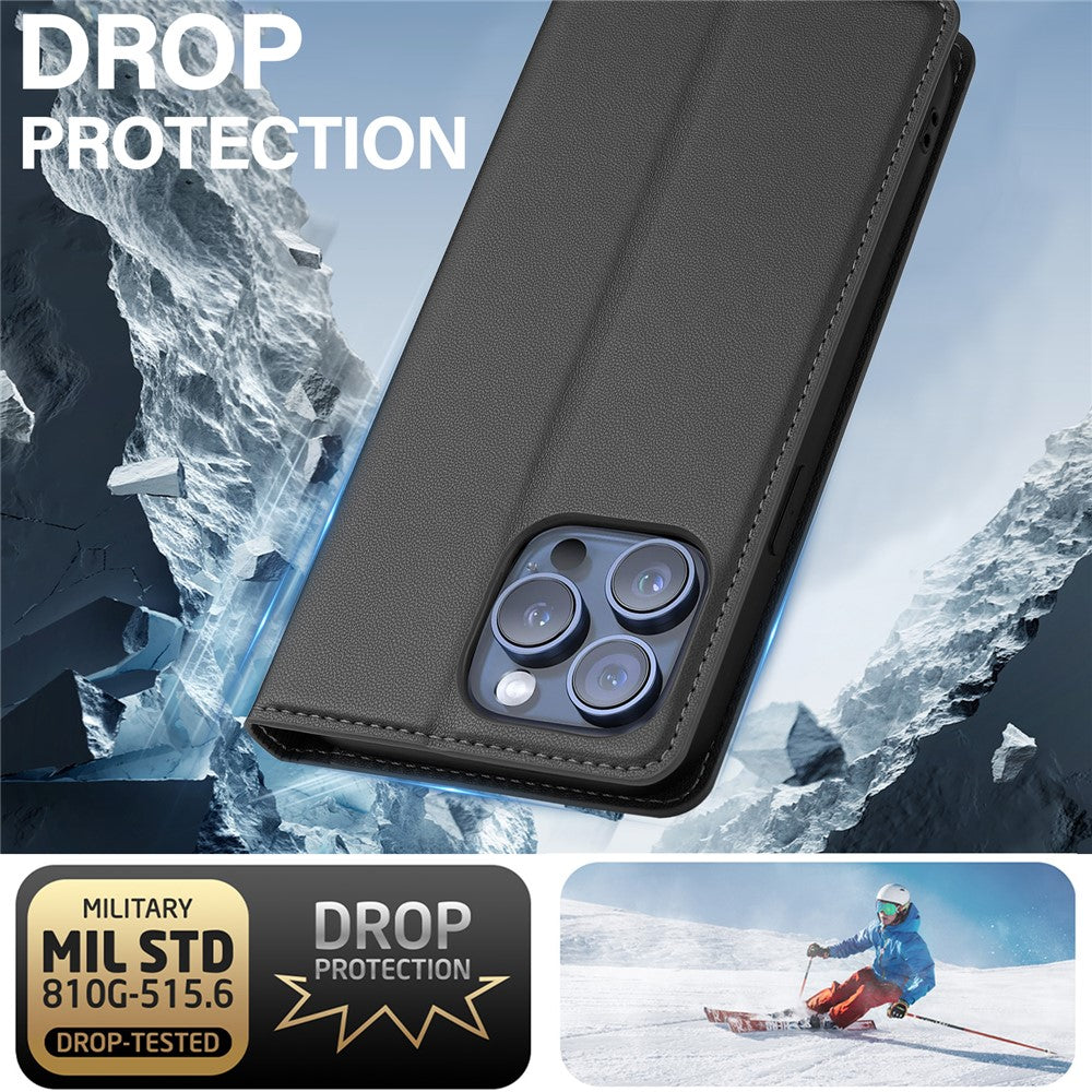LC.IMEEKE L1 Series for iPhone 15 Pro Case PU Leather Wallet Stand Protective Phone Cover