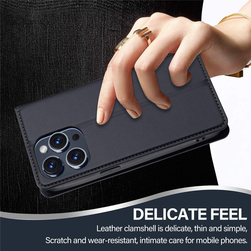 LC.IMEEKE L1 Series for iPhone 15 Pro Case PU Leather Wallet Stand Protective Phone Cover