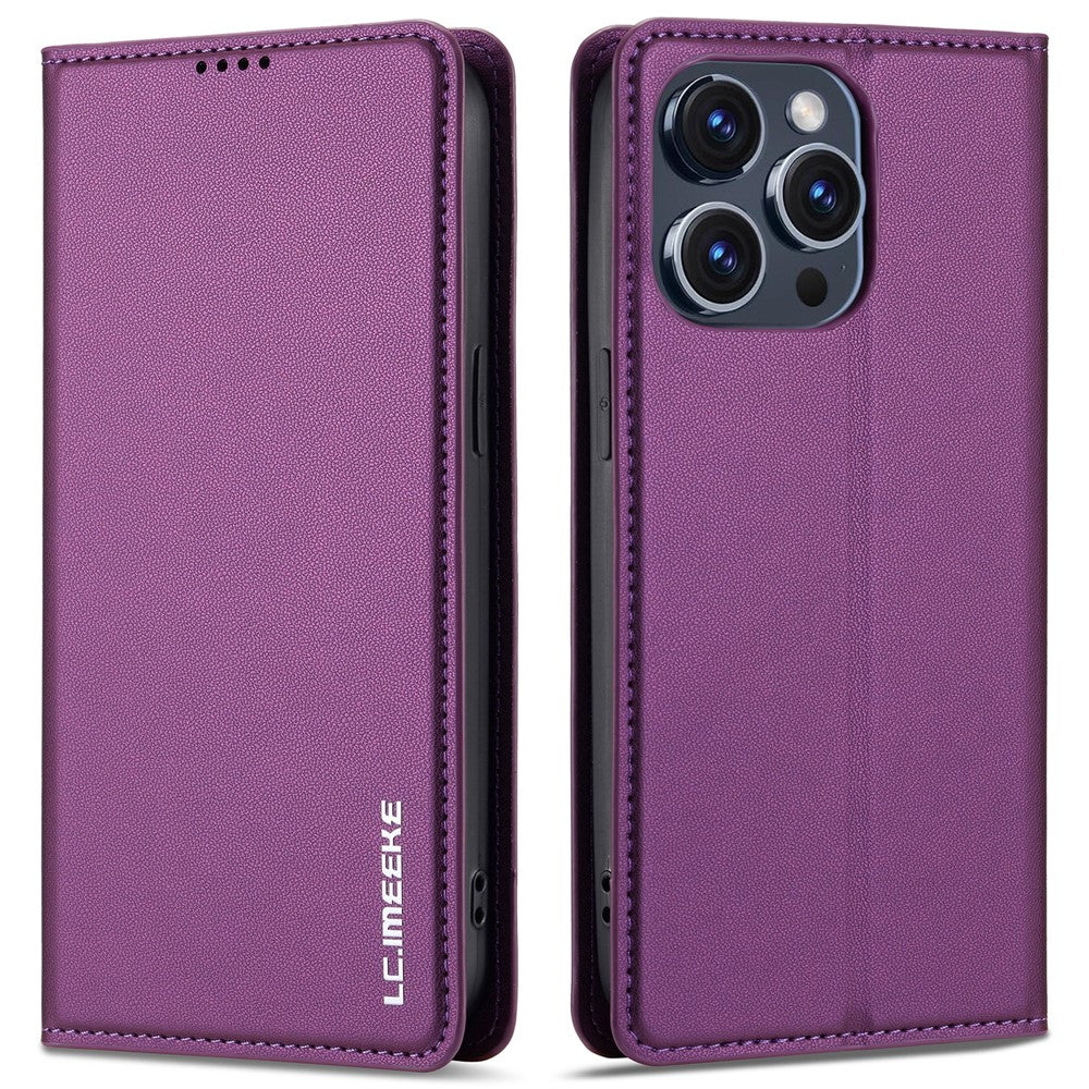 LC.IMEEKE L1 Series for iPhone 15 Pro Case PU Leather Wallet Stand Protective Phone Cover