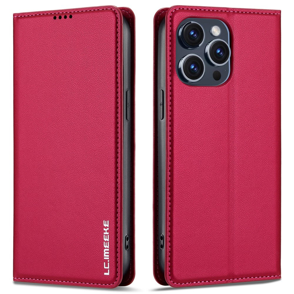 LC.IMEEKE L1 Series for iPhone 15 Pro Case PU Leather Wallet Stand Protective Phone Cover