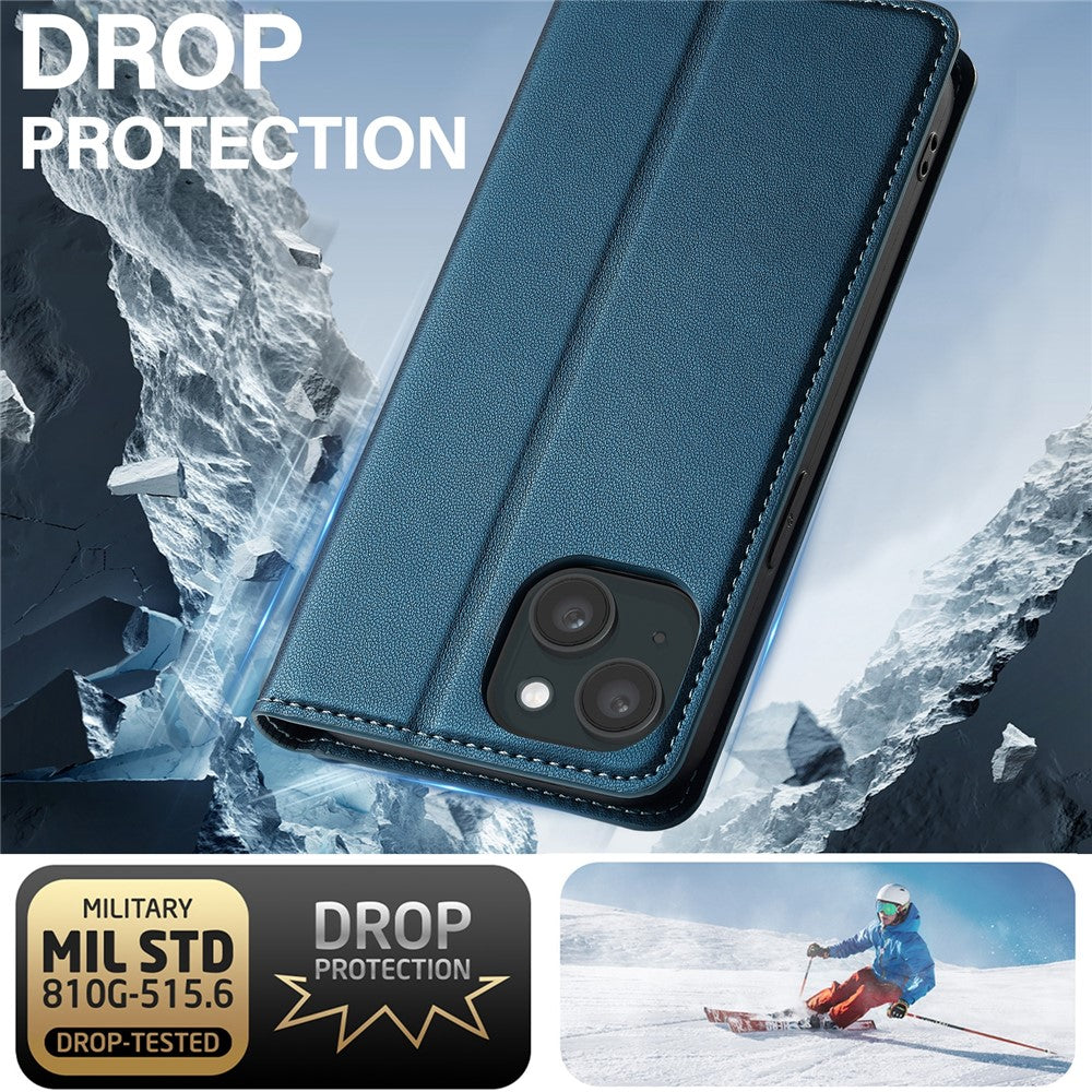 LC.IMEEKE L1 Series for iPhone 15 Case PU Leather Wallet Stand Protective Phone Cover