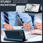 LC.IMEEKE L1 Series for iPhone 15 Case PU Leather Wallet Stand Protective Phone Cover
