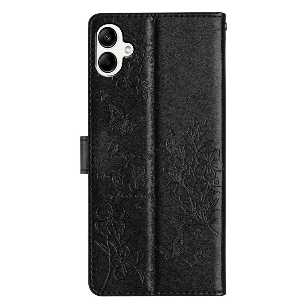 Til Samsung Galaxy A06 4G Pung Telefonetui Sommerfugl Blomsterpræg Læder Flip Cover
