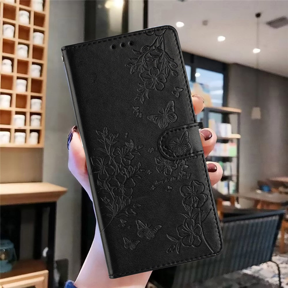 Til Samsung Galaxy A06 4G Pung Telefonetui Sommerfugl Blomsterpræg Læder Flip Cover