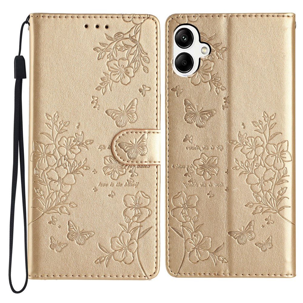 Til Samsung Galaxy A06 4G Pung Telefonetui Sommerfugl Blomsterpræg Læder Flip Cover