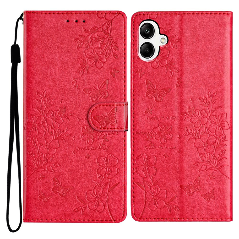 Til Samsung Galaxy A06 4G Pung Telefonetui Sommerfugl Blomsterpræg Læder Flip Cover