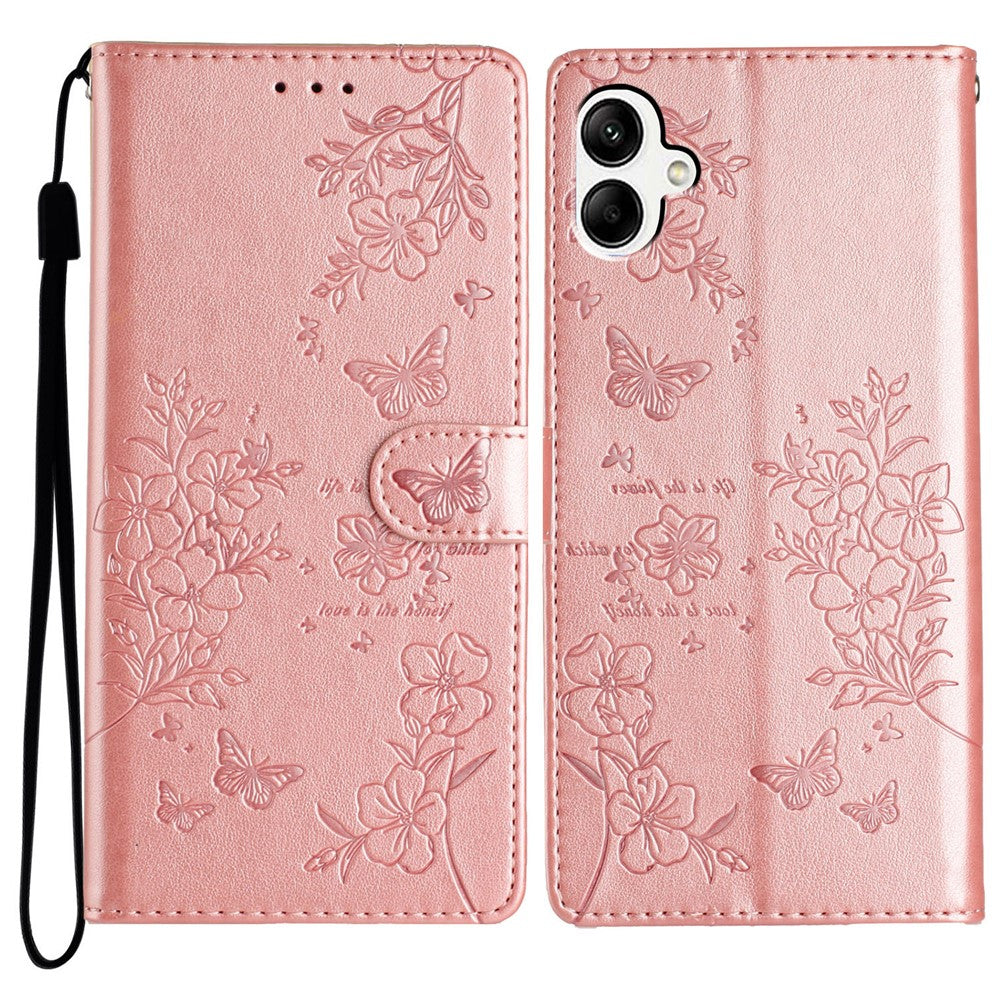 Til Samsung Galaxy A06 4G Pung Telefonetui Sommerfugl Blomsterpræg Læder Flip Cover