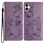 Til Samsung Galaxy A06 4G Pung Telefonetui Sommerfugl Blomsterpræg Læder Flip Cover