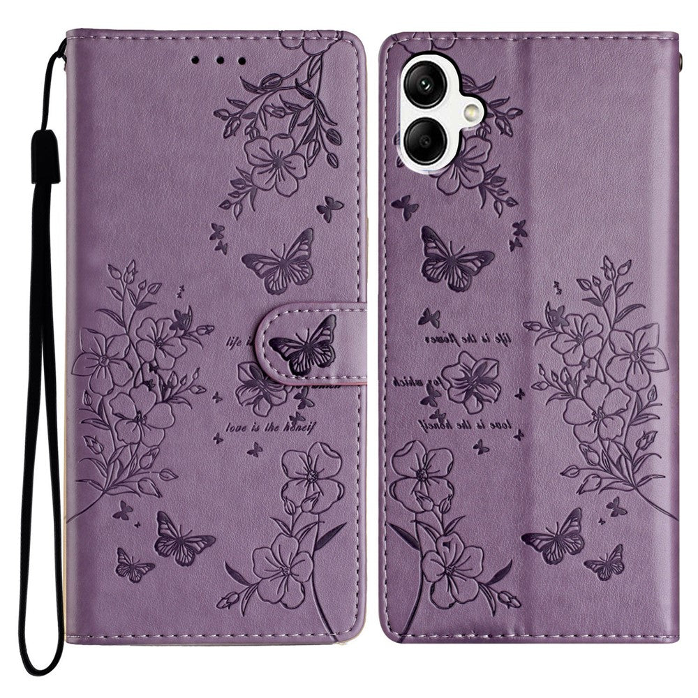 Til Samsung Galaxy A06 4G Pung Telefonetui Sommerfugl Blomsterpræg Læder Flip Cover