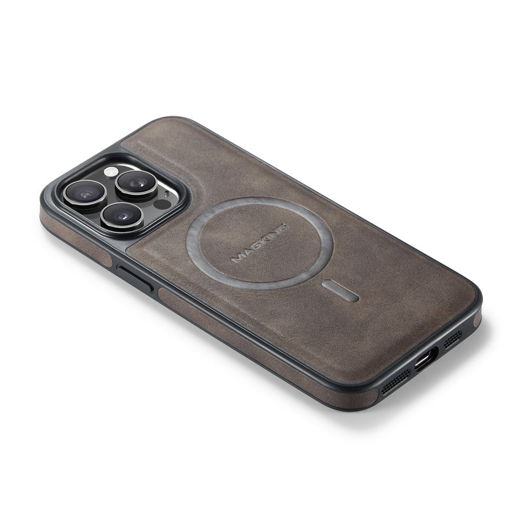 MAGKING K1 Series For iPhone 15 Pro Max Magnetic Case PC+TPU+PU Leather Shockproof Phone Cover